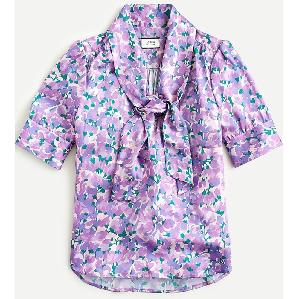 NWT J Crew Collection tie-neck top in Ratti® lilac collage print